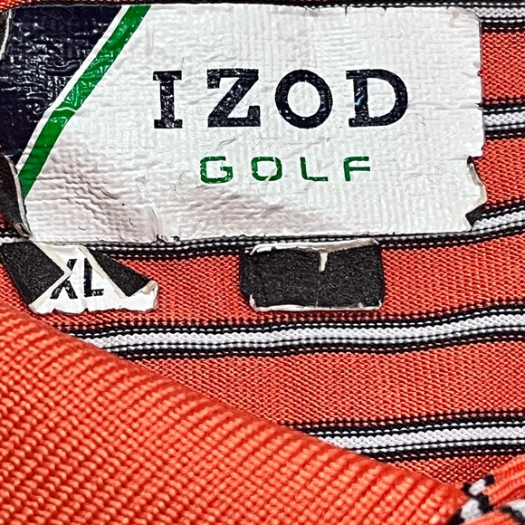 Izod Golf Salmon Orange White & gray Striped Polo Shirt 2XL - Picture 6 of 11